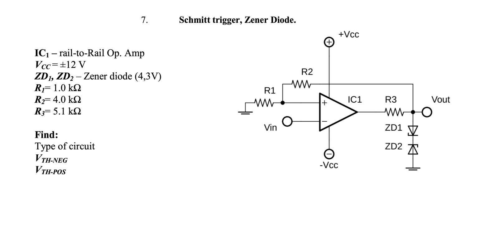perturbation Expertise load Solved 7. Schmitt trigger, Zener Diode. +Vcc R2 IC1 – | Chegg.com