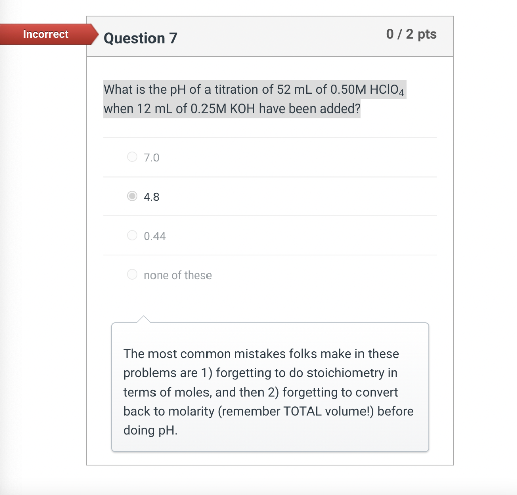 Solved What is the pH of a titration of 52 mL of 0.50MHClO4 | Chegg.com