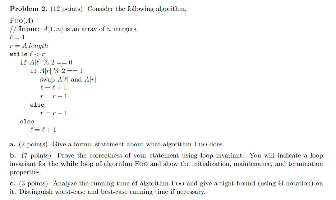 Solved Problem 2. (12 points) Consider the following | Chegg.com