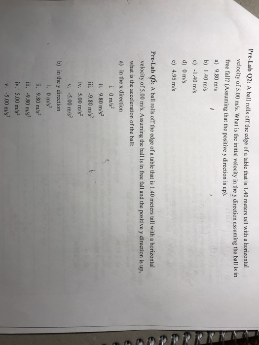 Solved Pre-Lab Q2: A ball rolls off the edge of a table that | Chegg.com