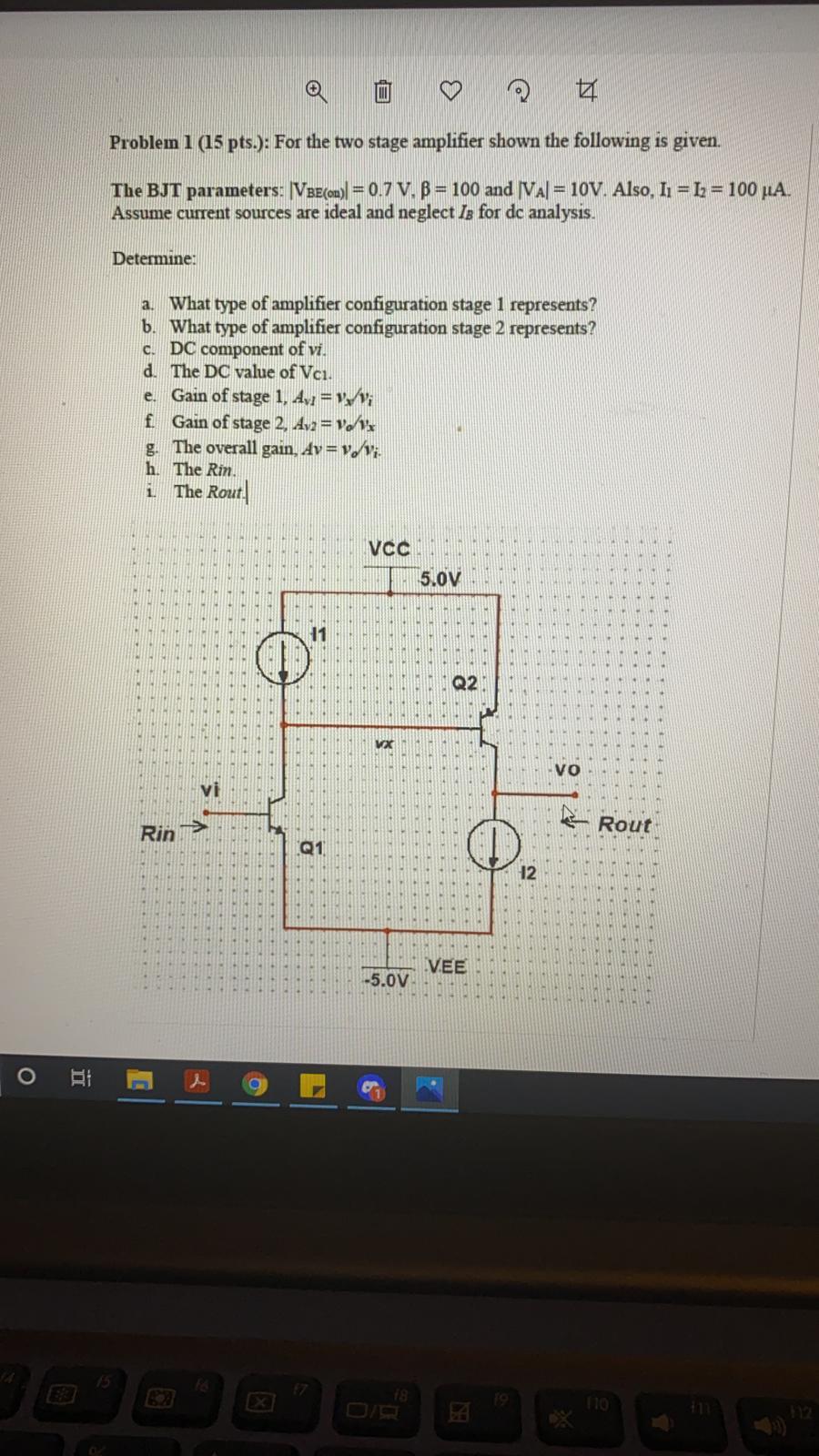 Solved Problem 1 (15 pts.): For the two stage amplifier | Chegg.com