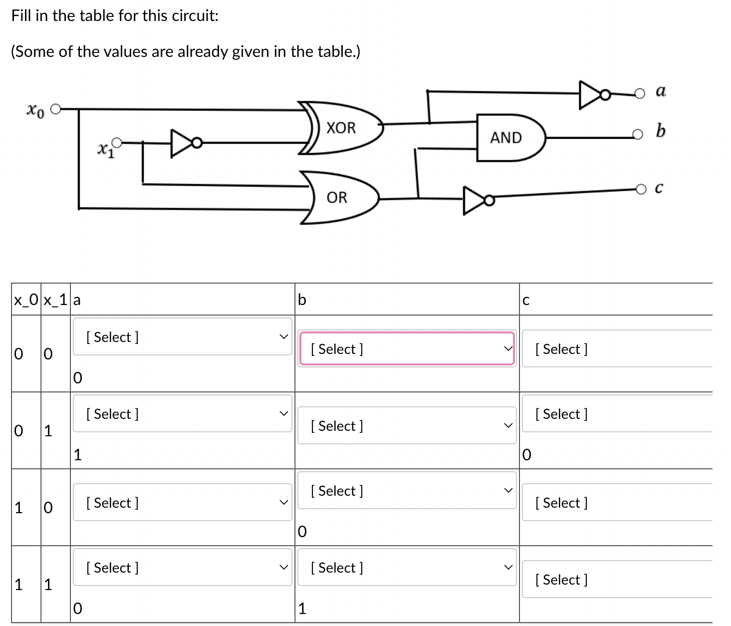Solved Fill in the table for this circuit: (ANSWER ONLY 1 | Chegg.com