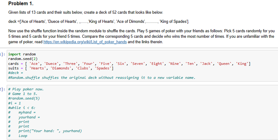 Solved Problem 1. Given lists of 13 cards and their suits | Chegg.com