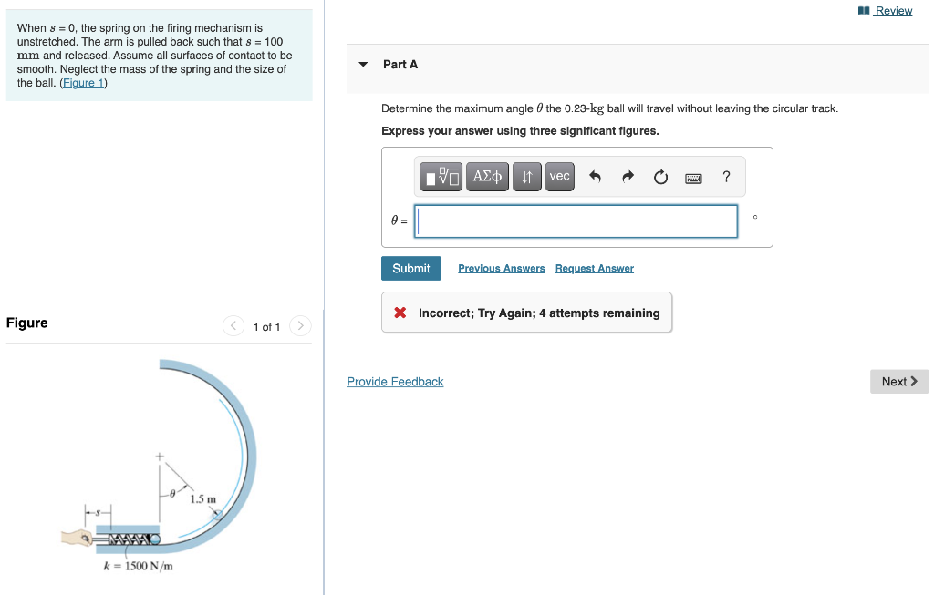 Solved II Review When 8 = 0, the spring on the firing | Chegg.com