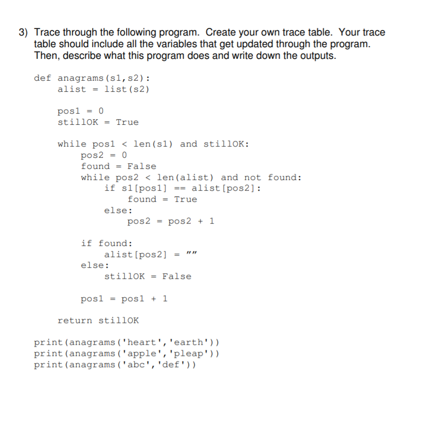 Solved 3) Trace through the following program. Create your | Chegg.com