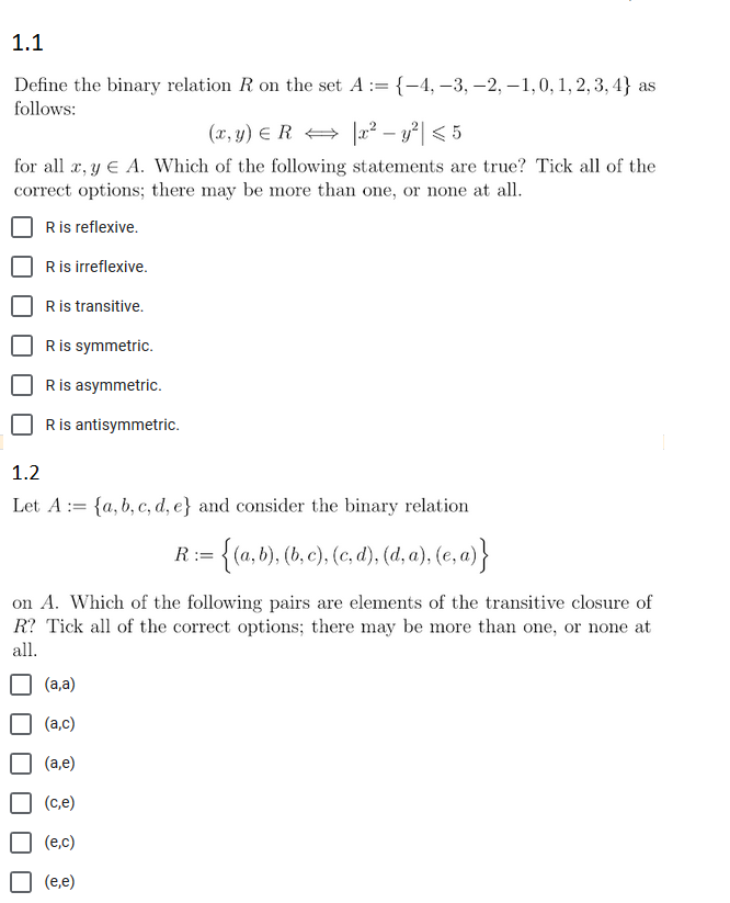 Solved 1.1 Define The Binary Relation R On The Set A := {-4, | Chegg.com