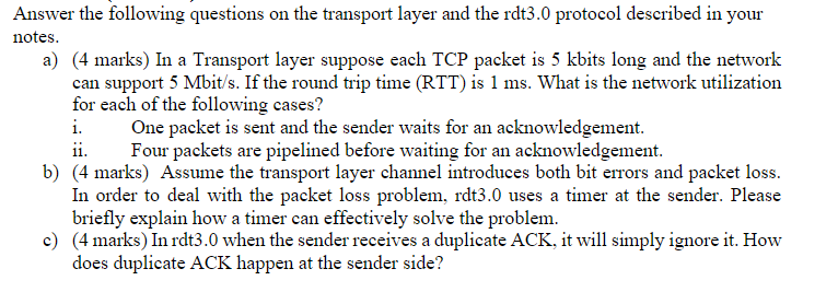 Solved Answer The Following Questions On The Transport Layer | Chegg.com