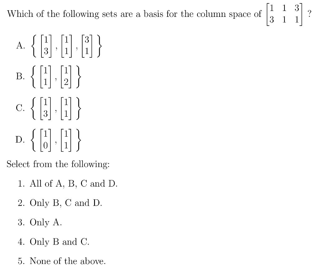 Solved Which of the following sets are a basis for the | Chegg.com