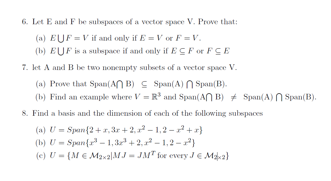 6 Let E And F Be Subspaces Of A Vector Space V Chegg Com