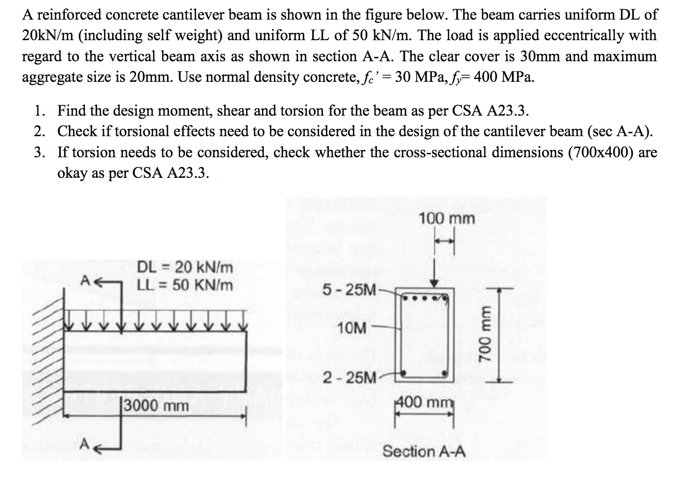 Solved A Reinforced Concrete Cantilever Beam Is Shown In The | Chegg.com