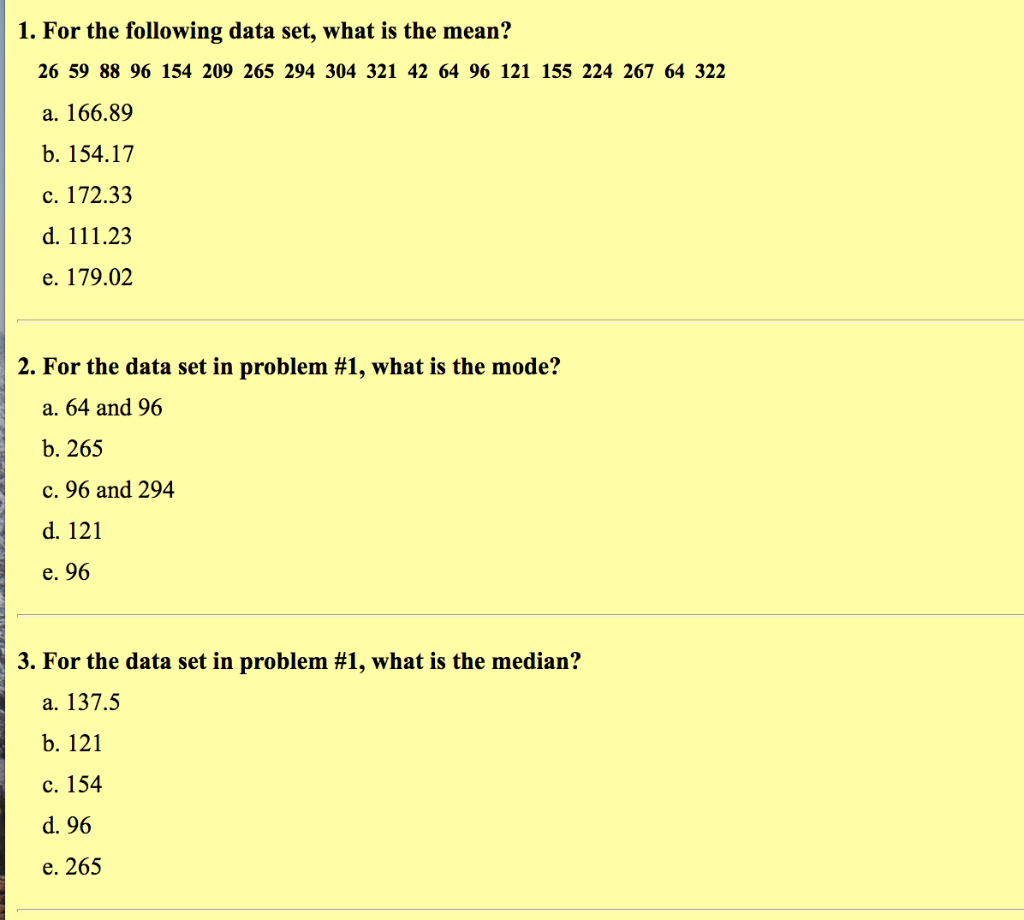 Solved 1 For The Following Data Set What Is The Mean 26 5329