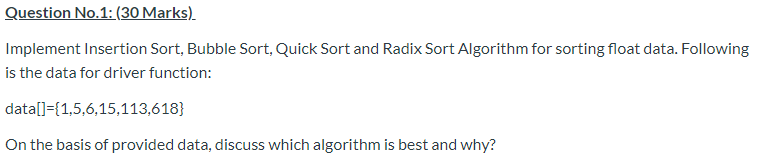 Solved This is a task of Data structures and Algorithms to | Chegg.com