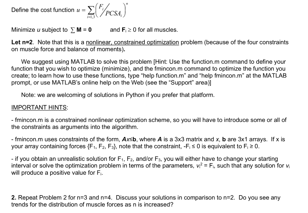 1. MUSCLE FORCE DISTRIBUTION PROBLEM USING NONLINEAR | Chegg.com