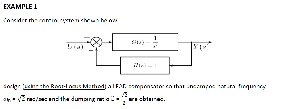 Solved EXAMPLE 1 Consider the control system shown below 1 | Chegg.com