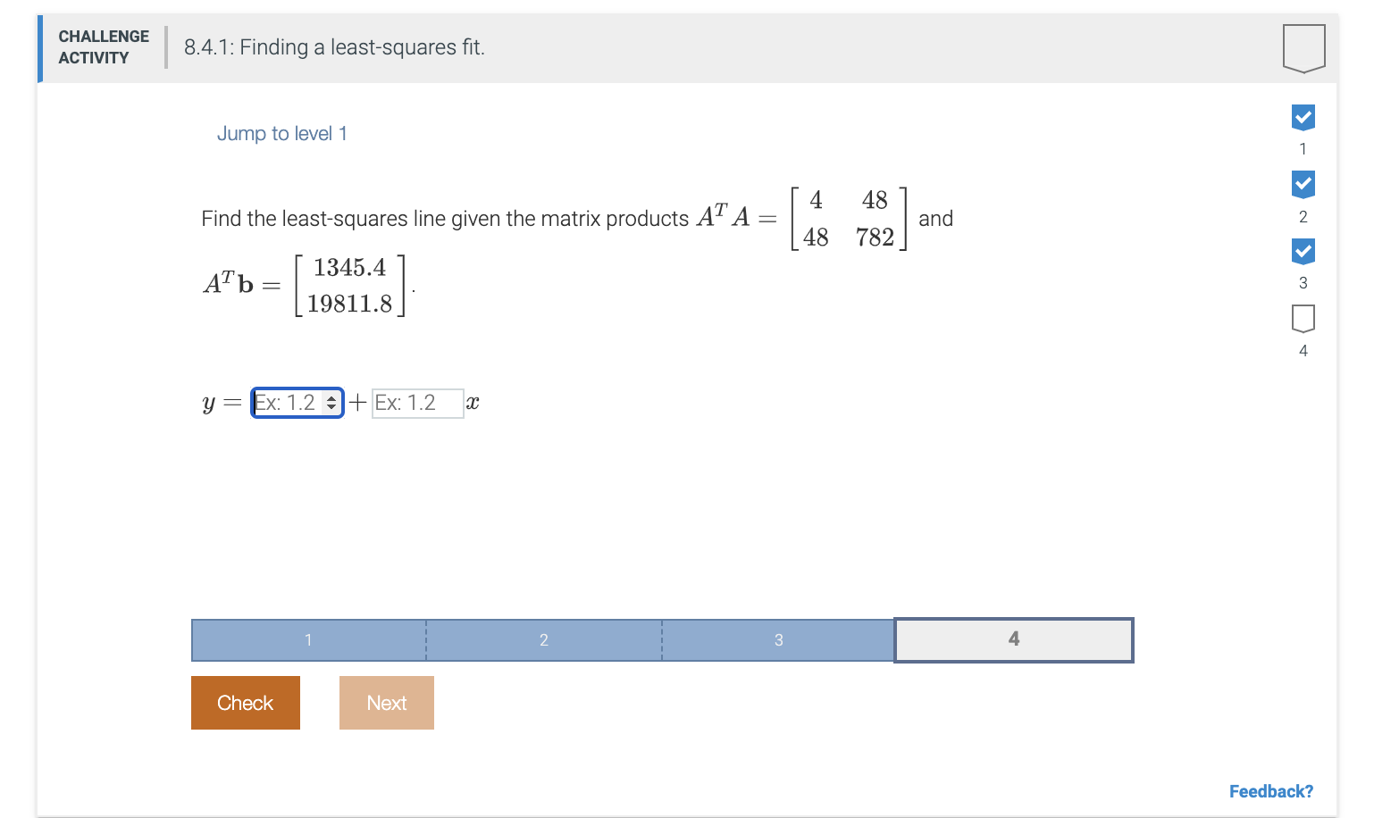 Solved CHALLENGE ACTIVITY 8.4.1: Finding a least-squares | Chegg.com
