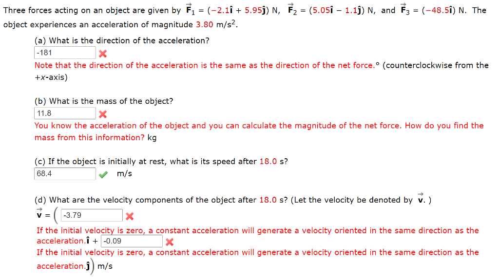 Solved Three Forces Acting On An Object Are Given By F1 Chegg Com