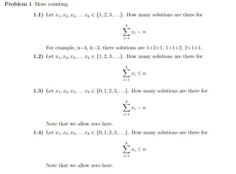 Solved Problem 1 More counting. 1.1) Let 21, 22, 23, ... Ik | Chegg.com
