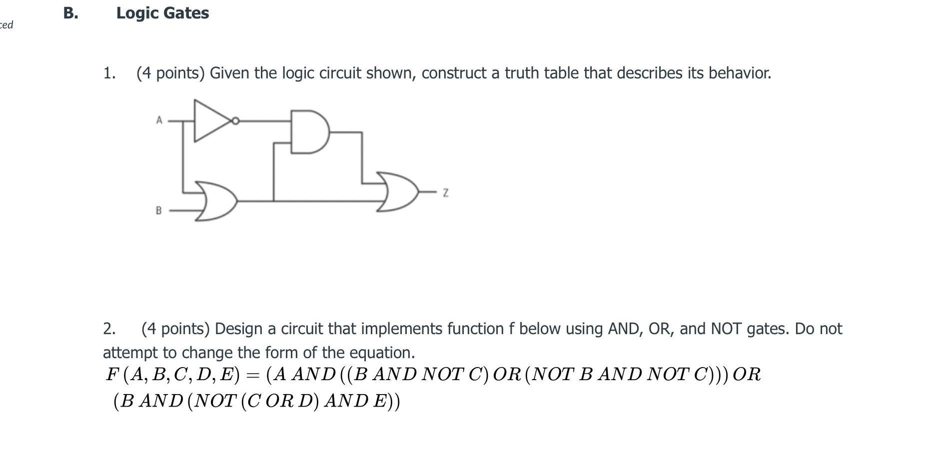 Solved B. Logic Gates Ced 1. (4 Points) Given The Logic | Chegg.com