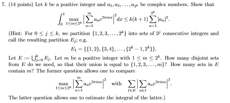 max Elep n=1 n=1 7. (14 points) Let k be a positive | Chegg.com