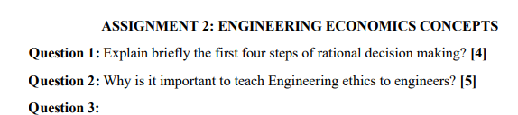 Solved ASSIGNMENT 2: ENGINEERING ECONOMICS CONCEPTS Question | Chegg.com