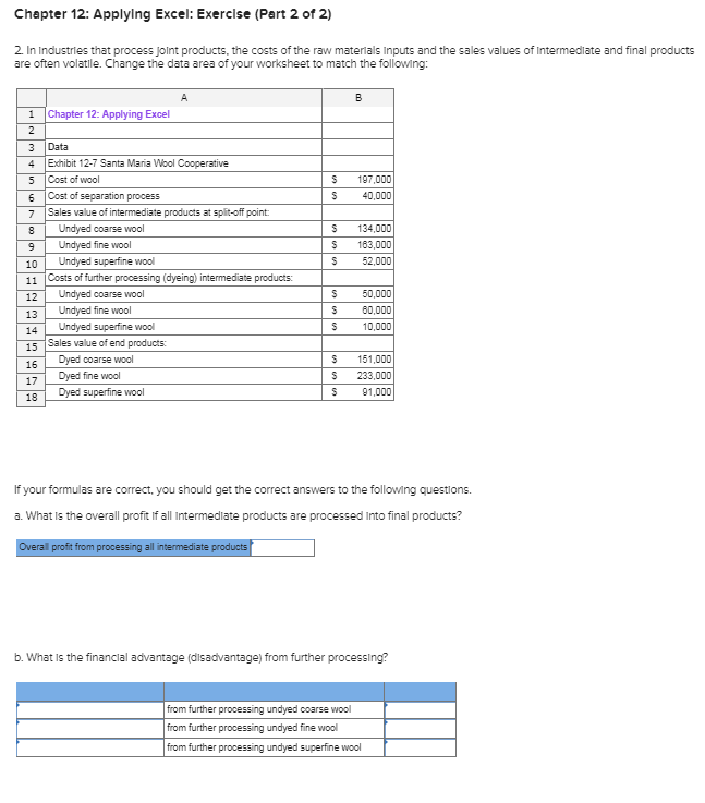 Solved Chapter 12: Applying Excel: Exercise (Part 2 Of 2) 2. | Chegg.com