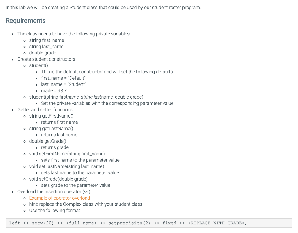 In this lab we will be creating a Student class that | Chegg.com