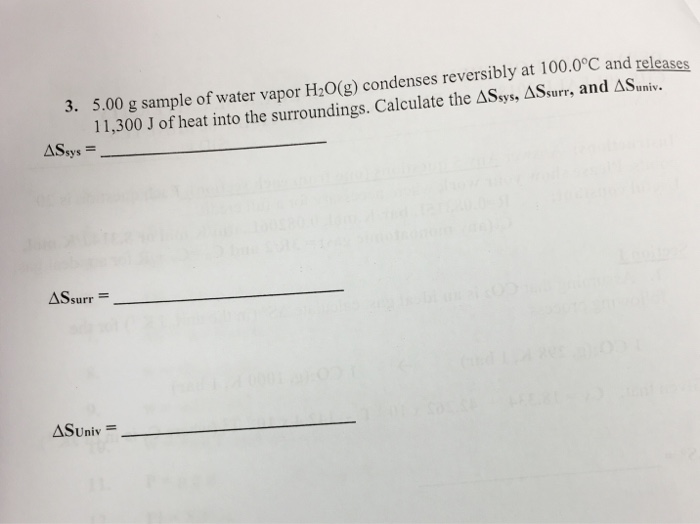 Solved 5.00 g sample of water vapor H20(g) condenses | Chegg.com