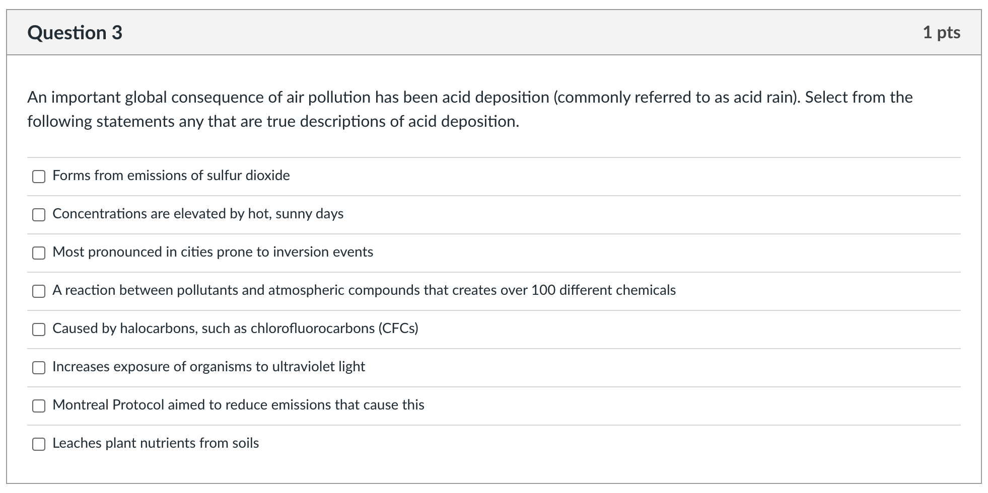 Solved Question 3 1 pts An important global consequence of | Chegg.com