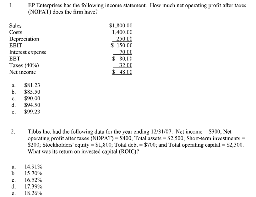 Solved 1. EP Enterprises has the following income statement. | Chegg.com
