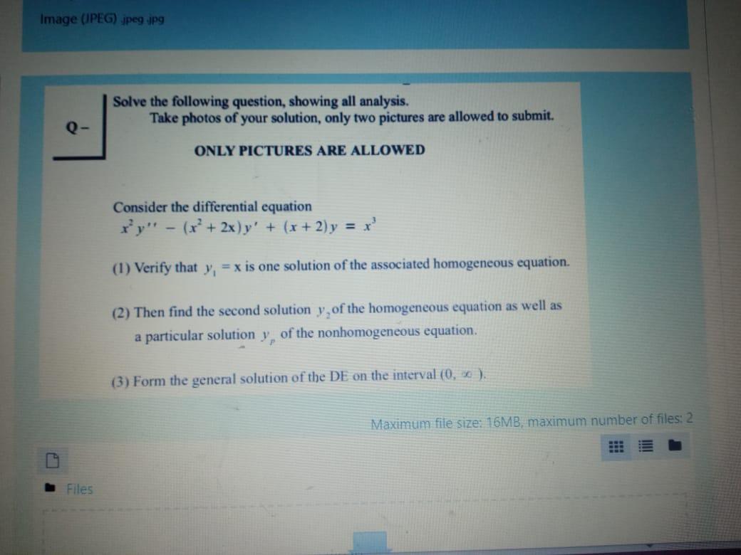 Solved Image (JPEG) Jpeg Jpg Solve The Following Question, | Chegg.com