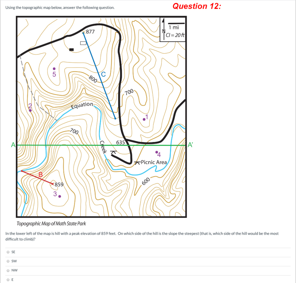 Solved Question 9: Using The Topographic Map Below, Answer | Chegg.com