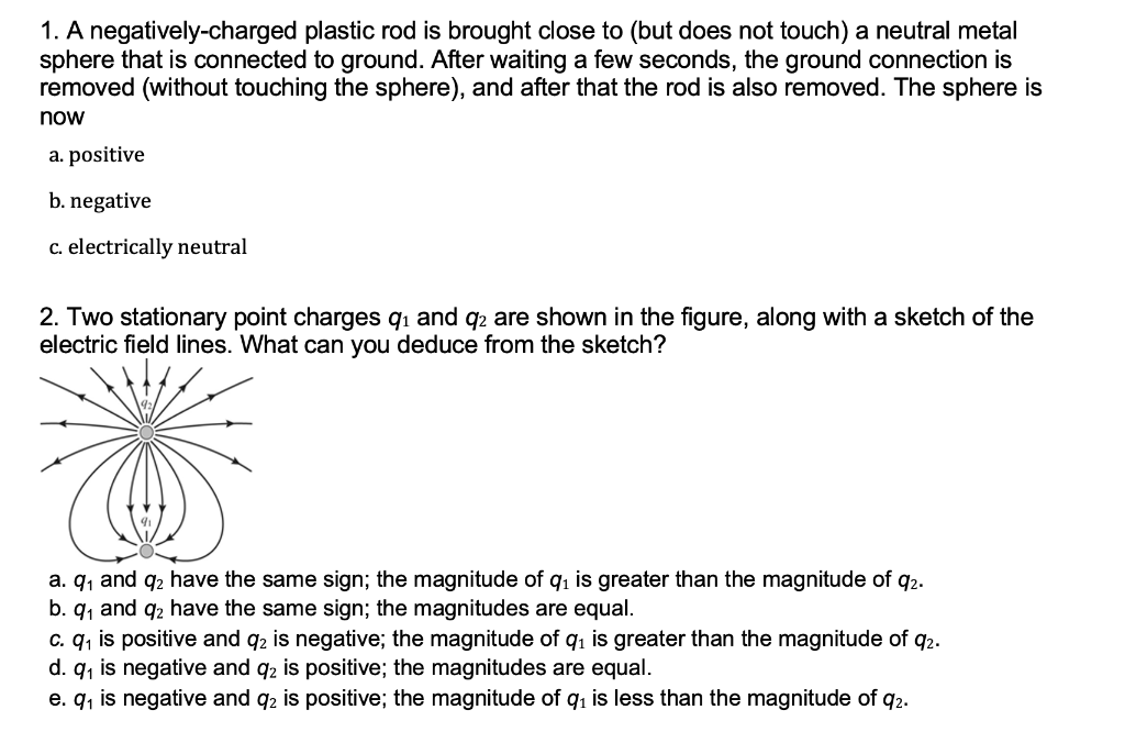 Solved 1. A negativelycharged plastic rod is brought close