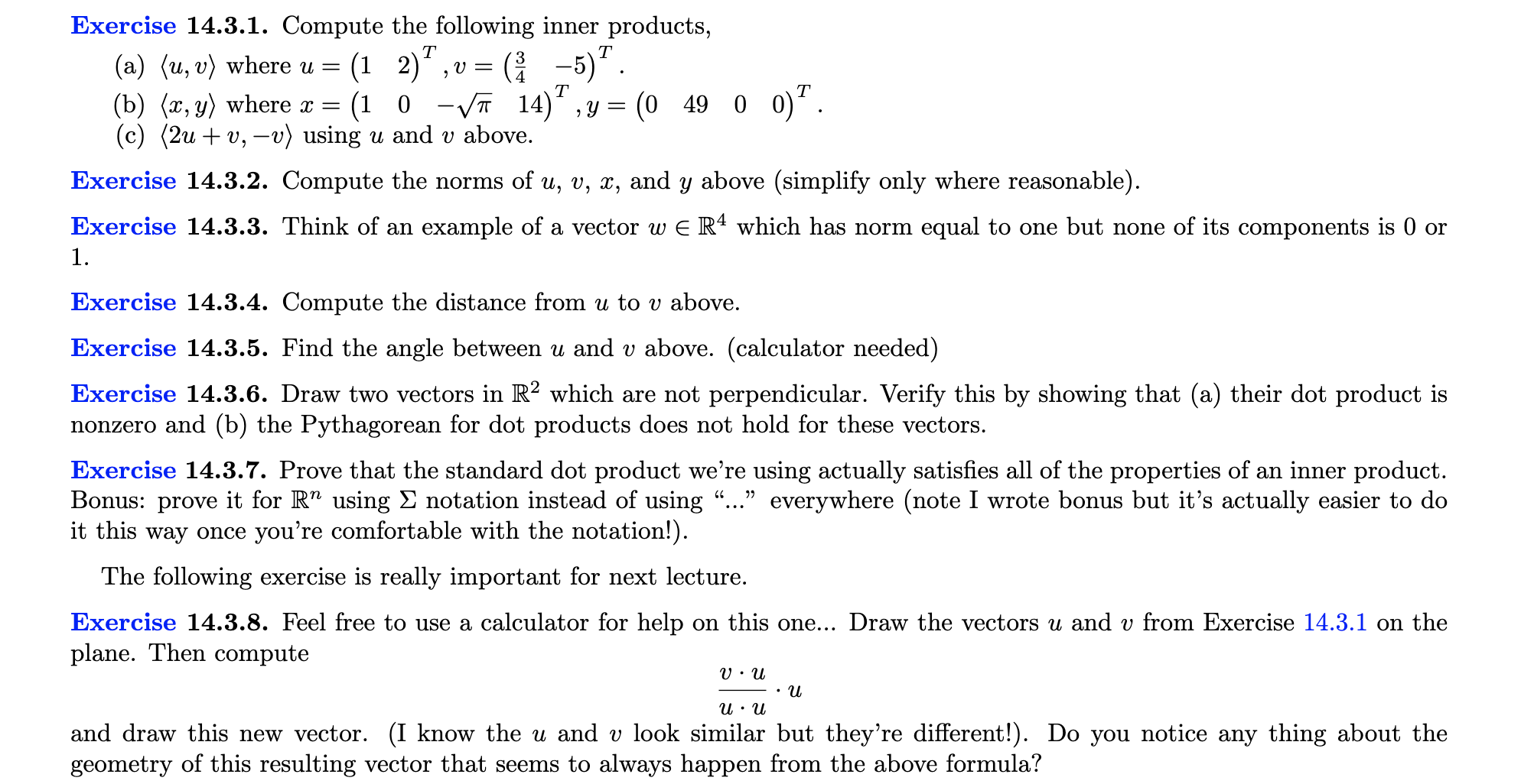 Solved Exercise 14.3.1. Compute The Following Inner | Chegg.com