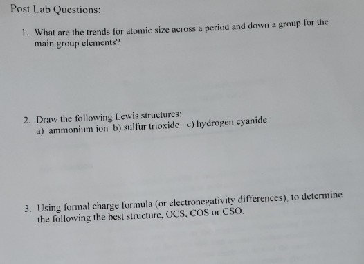 Solved PUSI Lab Questions: 1. What are the trends for atomic | Chegg.com