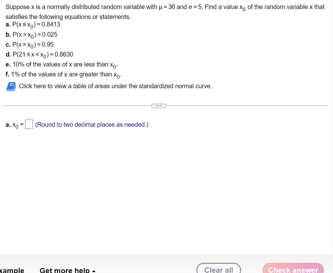 Solved Suppose x is a normally distributed random variable | Chegg.com