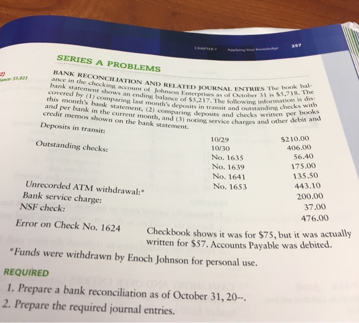 Solved The book balance in the checking account of Johnson