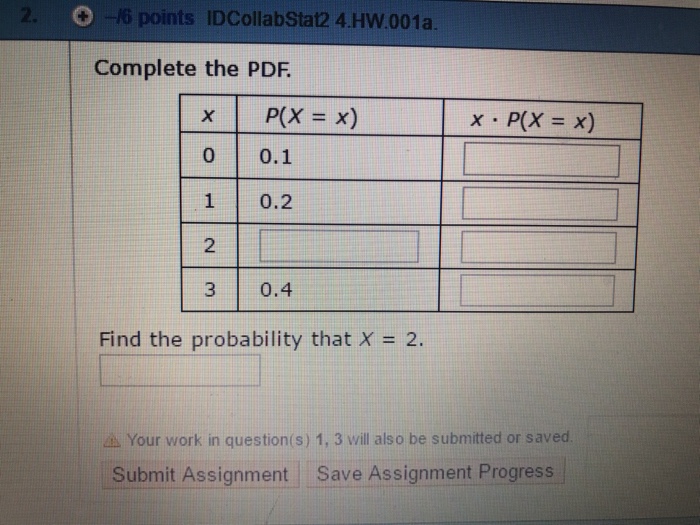 Solved Complete the PDF. Find the probability that X = 2. | Chegg.com