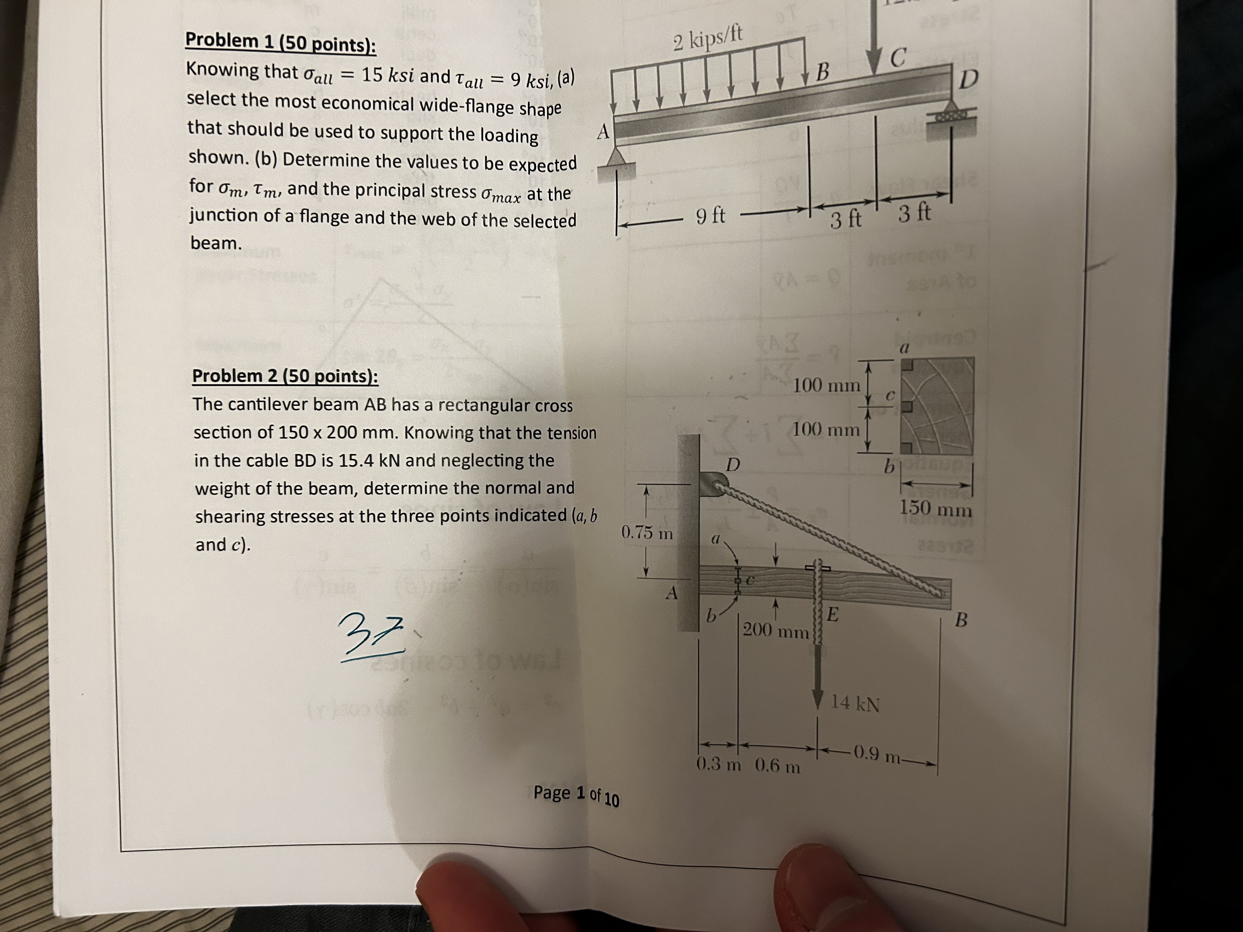 Solved Problem 1 ( 50 ﻿points):Knowing that σall =15ksi and | Chegg.com