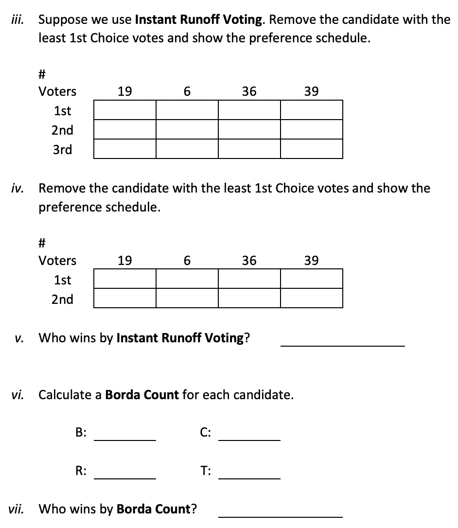 Solved Using the table with votes, can you please help | Chegg.com