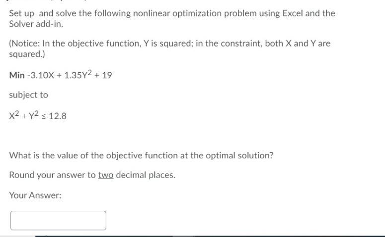 Solved Set up and solve the following nonlinear optimization | Chegg.com