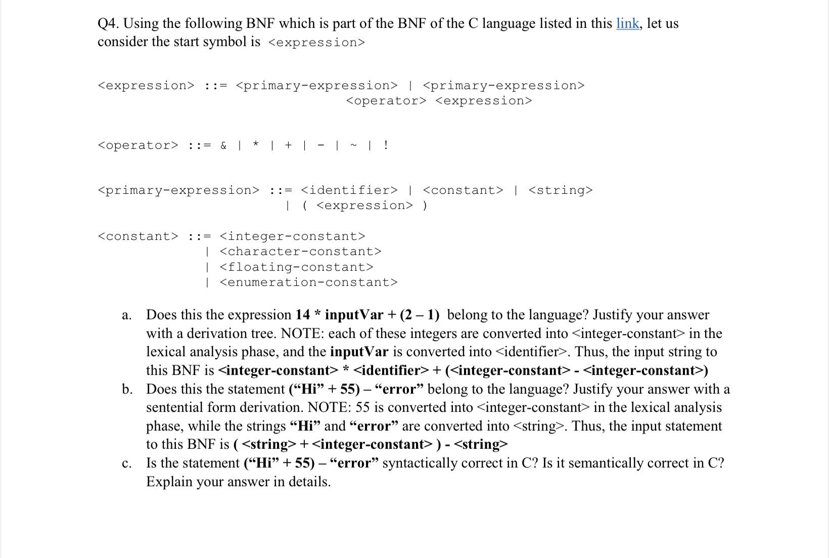 Solved Q4 Using The Following BNF Which Is Part Of The BNF Chegg Com   Php3SXTE2