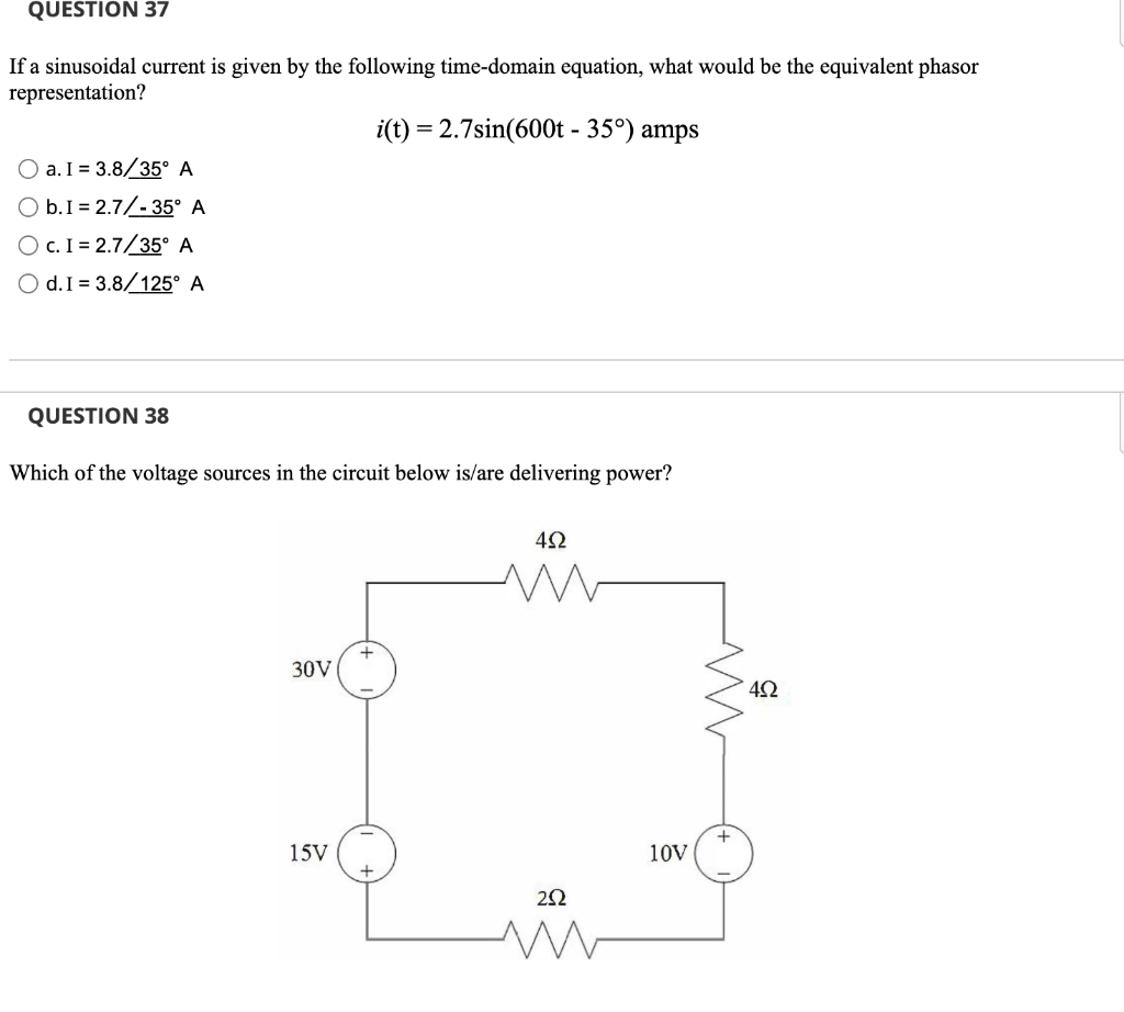 Solved QUESTION 37 If a sinusoidal current is given by the | Chegg.com