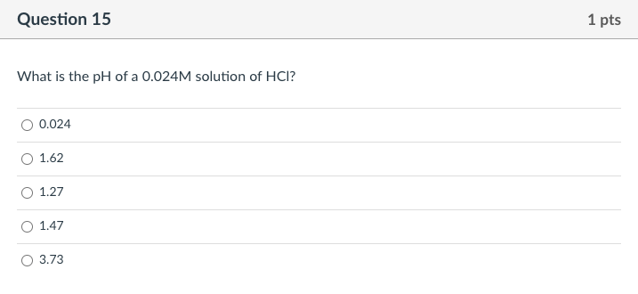 Solved Question 15 1 pts What is the pH of a 0.024M solution | Chegg.com