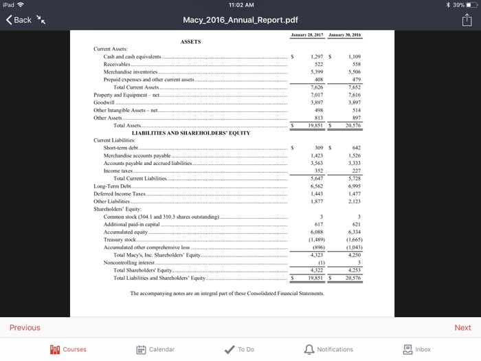 Solved Financial Statement Analysis Project Using Macy's