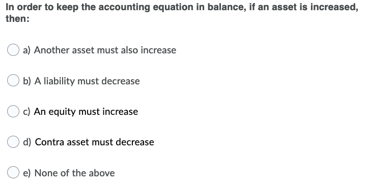 Solved In order to keep the accounting equation in balance, | Chegg.com