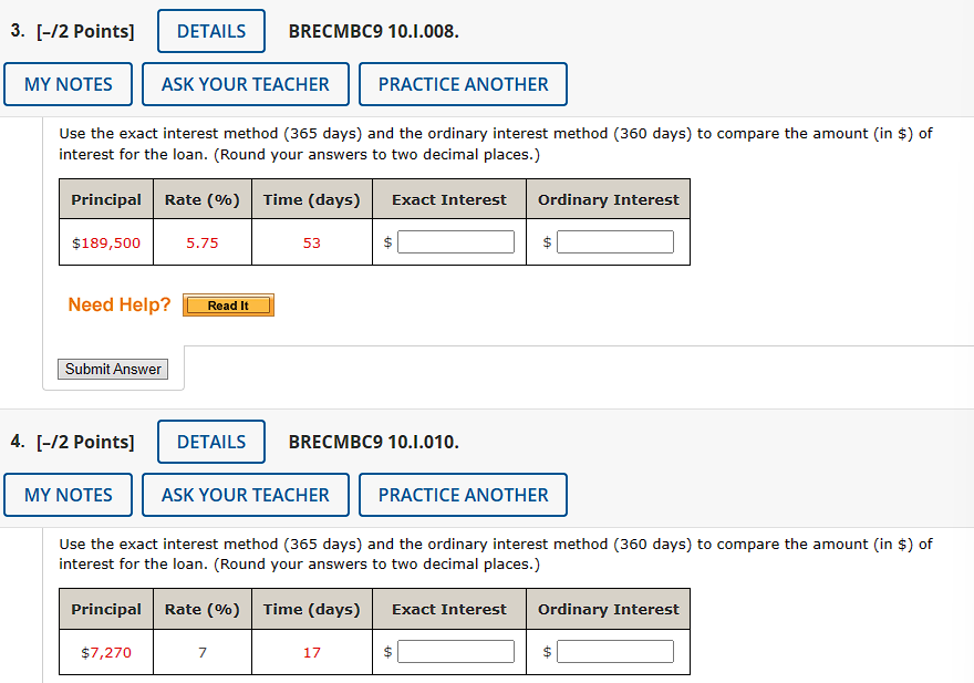Solved [-/2 Points] BRECMBC9 10.I.008. Use the exact | Chegg.com