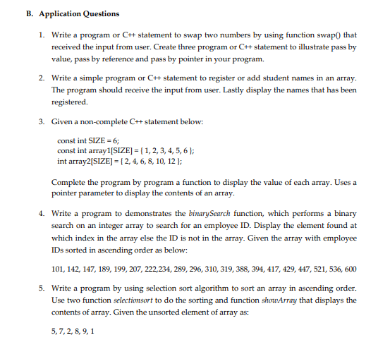 Solved B. Application Questions 1. Write a program or CH | Chegg.com