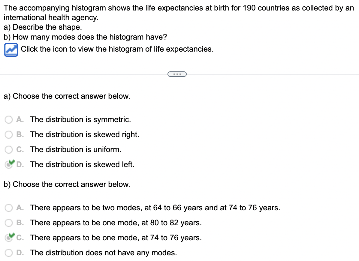 Solved Life Expectancy at Birth The accompanying histogram