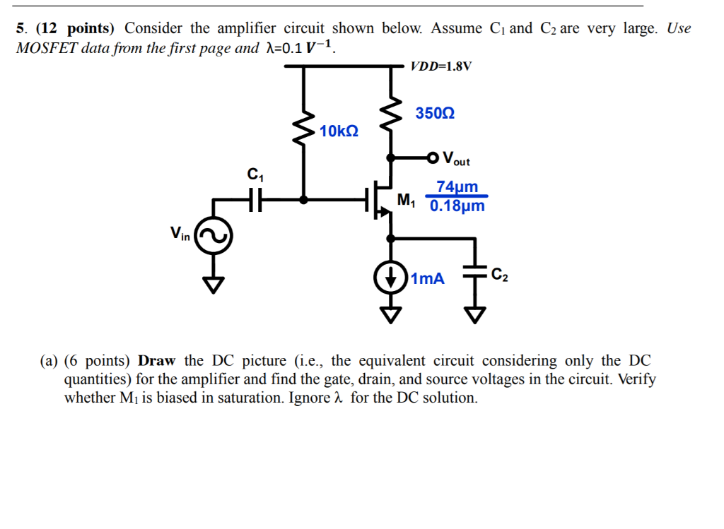 Solved 5. (12 points) Consider the amplifier circuit shown | Chegg.com