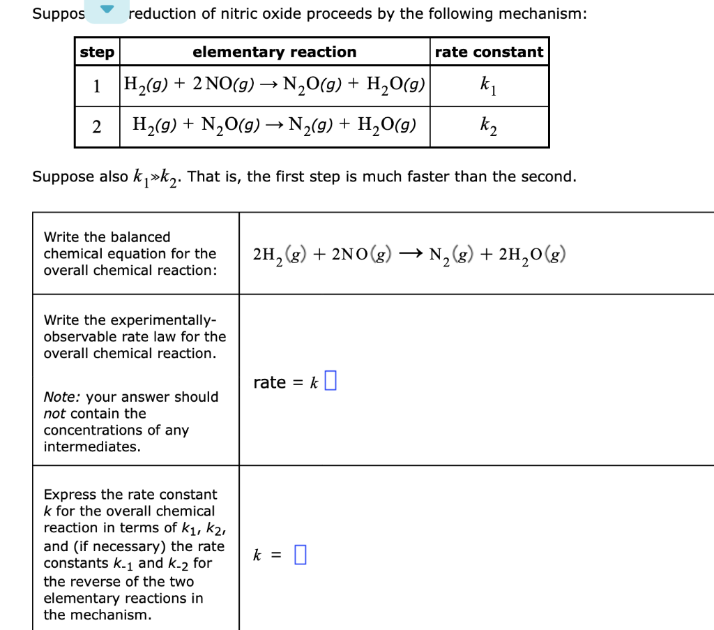 Solved Supposreduction of nitric oxide proceeds by the
